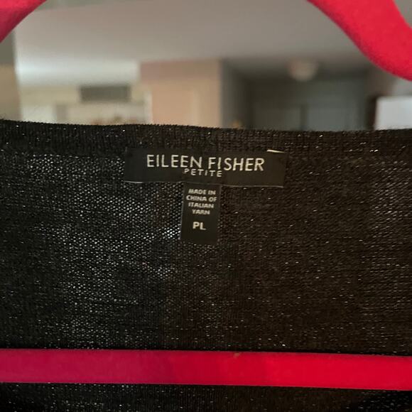 Eileen Fisher Black Metallic Sweater Light Knit PL Wool Blend Holidays Shimmery - Picture 10 of 13